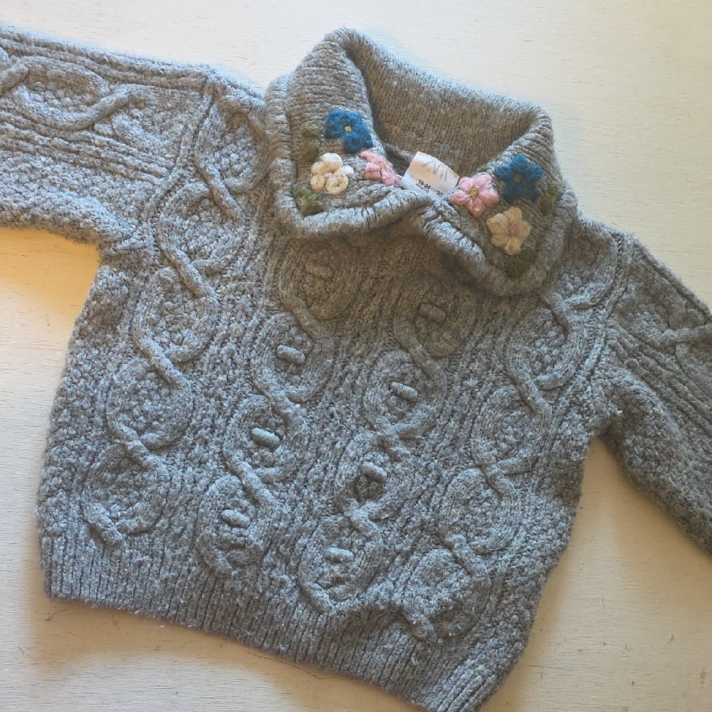 Zara Gray Sweater with Pink and Blue‎ Floral Accents